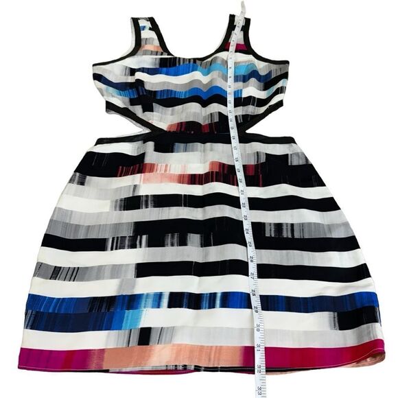 Parker Silk Cutout Rainbow Mini Dress Leather Contrast Tank Colorful Summer M - Picture 11 of 13